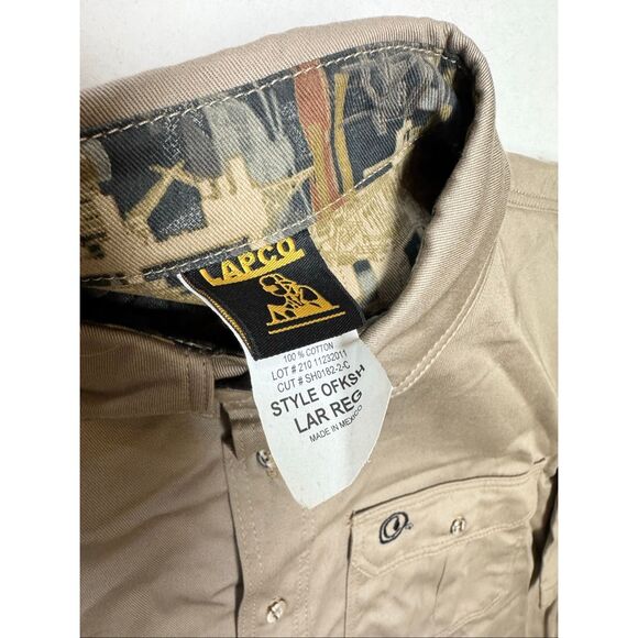 Lapco Shooting Oilfield Camo Shirt Men Size L Beige Button Short Sleeve Heavy - Picture 4 of 11